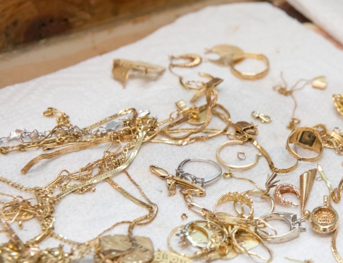 gold and silver scrap on table
